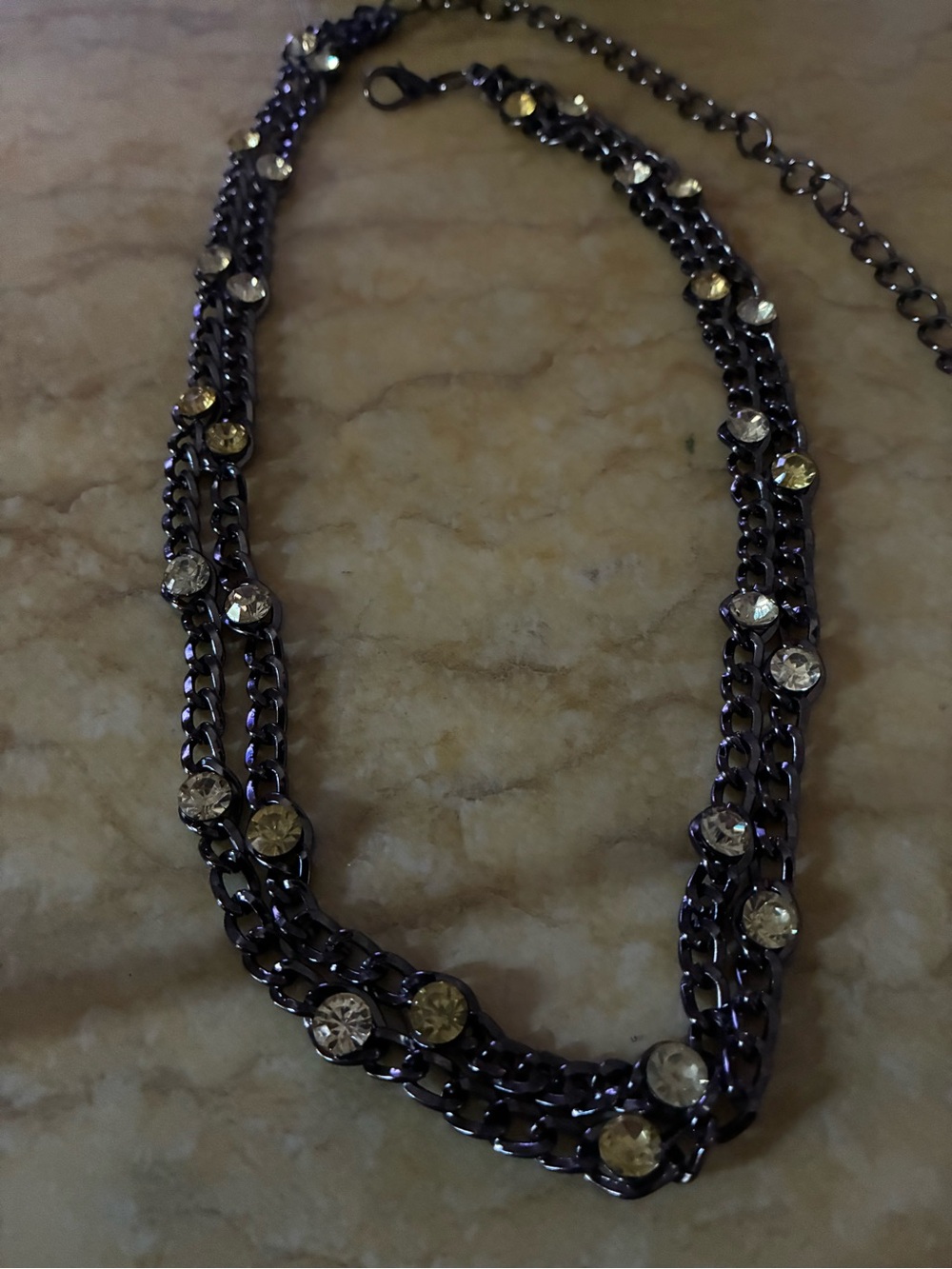 Layered Gunmetal Chain belt with Clear Crystals